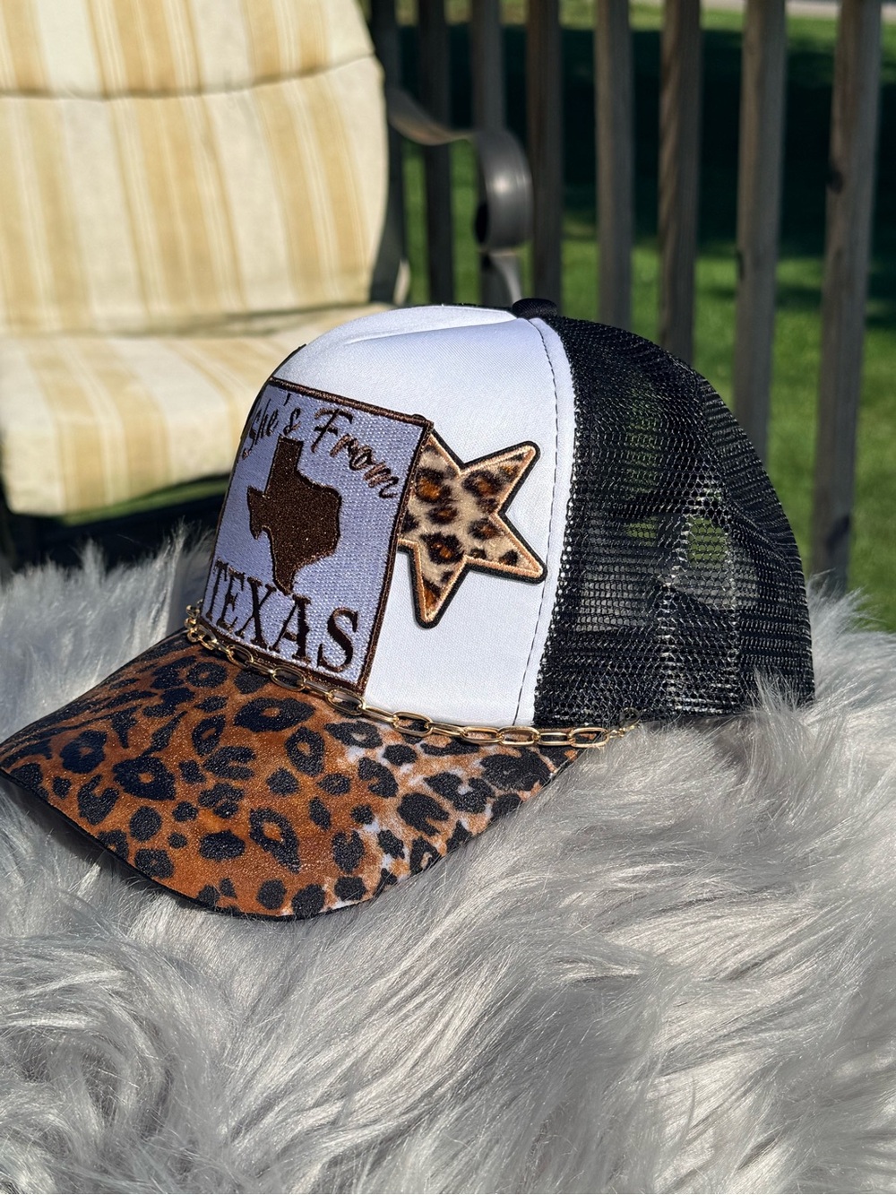 She’s From Texas Leopard Chain Trucker Hat - Brown/Black - Picture 2 of 3